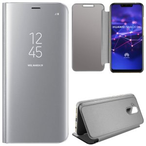 CUSTODIA per HUAWEI MATE 20 LITE - FLIP ORIZZONTALE CLEAR VIEW STANDING COVER COLORE SILVER