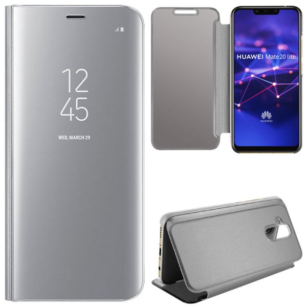 CUSTODIA per HUAWEI MATE 20 LITE - FLIP ORIZZONTALE CLEAR VIEW STANDING COVER COLORE SILVER