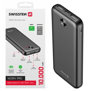 POWER BANK 10.000 mAh 10.5W CON 2 PORTE USB-A (OUT) + 1 PORTA USB-C (IN) E INDICATORE LED CARICA RESIDUA 22013949 SWISSTEN