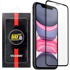 PELLICOLA per APPLE IPHONE XR, IPHONE 11 (6.1") VETRO TEMPERATO 9H FULL FACE E FULL GLUE CON CORNICE COLORE NERO VEASON