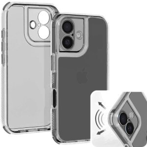 CUSTODIA per APPLE IPHONE 16 PLUS (6.7") CON PARTE POSTERIORE RIGIDA, CORNICE IN SILICONE E BORDI RINFORZATI NERO TRASLUCIDO