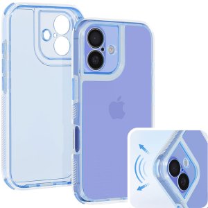 CUSTODIA per APPLE IPHONE 16 PLUS (6.7") CON PARTE POSTERIORE RIGIDA, CORNICE IN SILICONE E BORDI RINFORZATI BLU TRASLUCIDO
