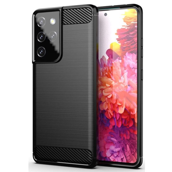 CUSTODIA per SAMSUNG GALAXY S21 ULTRA 5G (SM-G998B) IN GEL TPU SILICONE EFFETTO METALLICO INSERTI IN FANTASIA CARBONIO NERO