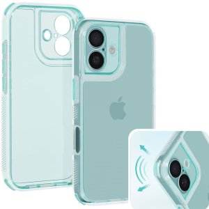 CUSTODIA per APPLE IPHONE 16 PLUS (6.7") CON PARTE POSTERIORE RIGIDA, CORNICE IN TPU E BORDI RINFORZATI VERDE ACQUA TRASLUCIDO