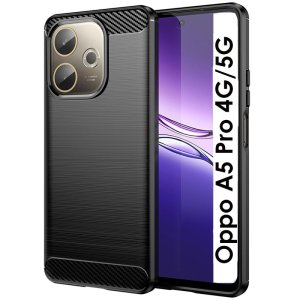 CUSTODIA per OPPO A5 PRO (4G/5G) IN GEL TPU SILICONE NERO EFFETTO METALLICO CON INSERTI IN FANTASIA CARBONIO