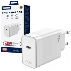 CARICATORE DA RETE 45W CON 1 PORTA TYPE-C (FAST CHARGER) CON TECNOLOGIA GAN E INDICATORE DI RICARICA COLORE BIANCO C105 JELLICO