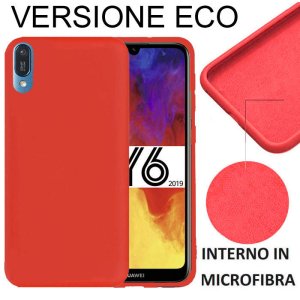 CUSTODIA per HUAWEI Y6 2019, HONOR PLAY 8A IN GEL TPU SILICONE EFFETTO SOFT TOUCH ED INTERNO IN MICROFIBRA COLORE ROSSO
