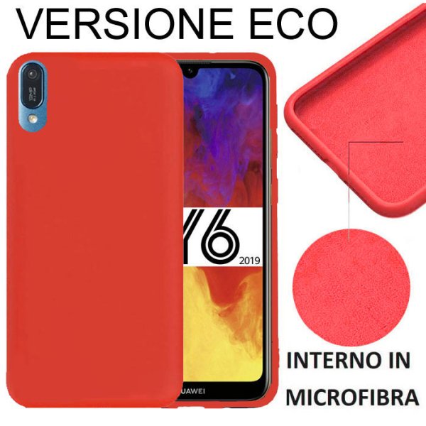 CUSTODIA per HUAWEI Y6 2019, HONOR PLAY 8A IN GEL TPU SILICONE EFFETTO SOFT TOUCH ED INTERNO IN MICROFIBRA COLORE ROSSO