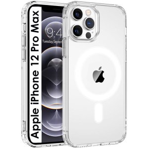 CUSTODIA per APPLE IPHONE 12 PRO MAX (6.7") RIGIDA CON CORNICE IN SILICONE TRASPARENTE COMPATIBILE CON RICARICA MAGSAFE