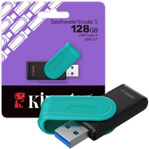 PEN DRIVE 128GB USB 3.2 GEN 1 EXODIA S CON CAPPUCCIO DI PROTEZIONE USB ROTABILE A 360° NERO E VERDE ACQUA DTXS/128GB KINGSTON