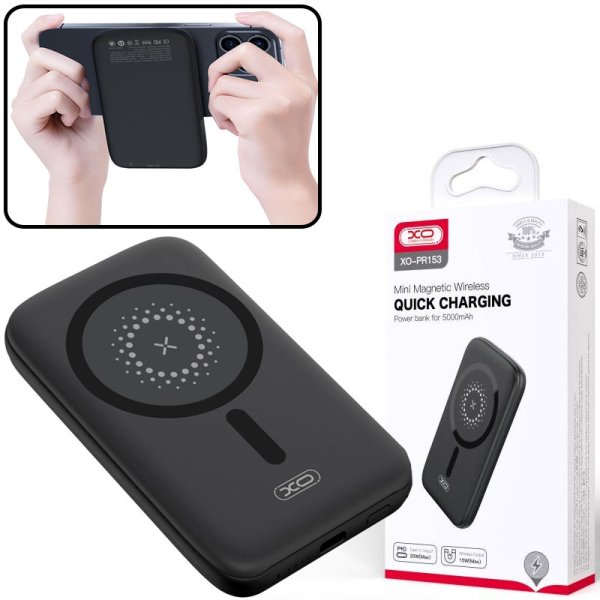 POWER BANK 5.000mAh WIRELESS 15W (MAGSAFE COMPATIBILE) CON 1 PORTA USB-C (IN/OUT 20W) + ANELLO MAGNETICO ADESIVO NERO XO-PR153 POWER BANK 5.000mAh WIRELESS 15W (MAGSAFE COMPATIBILE) CON 1 PORTA USB-C (IN/OUT 20W) + ANELLO MAGNETICO ADESIVO NERO XO-PR153