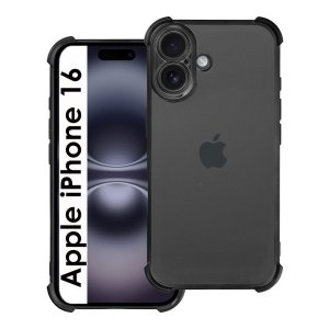 CUSTODIA per APPLE IPHONE 16 (6.1") IN TPU SILICONE TRASPARENTE CON BORDI RINFORZATI E DETTAGLI NERI CROMATI