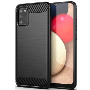 CUSTODIA per SAMSUNG GALAXY A02s (A025F), M02s (M025F) GEL TPU SILICONE EFFETTO METALLICO CON INSERTI IN CARBONIO NERO
