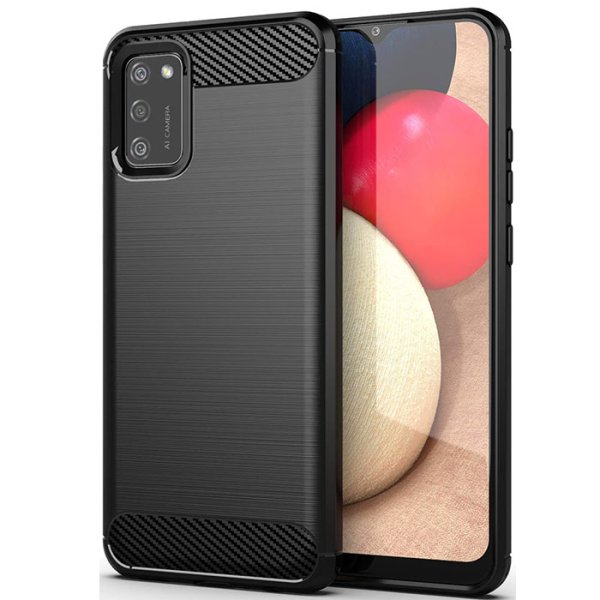 CUSTODIA per SAMSUNG GALAXY A02s (A025F), M02s (M025F) GEL TPU SILICONE EFFETTO METALLICO CON INSERTI IN CARBONIO NERO