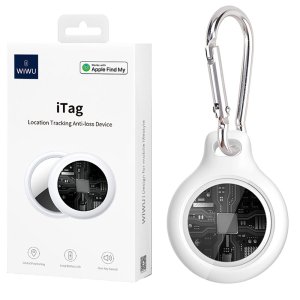 LOCALIZZATORE BLUETOOTH WIWU WT-01 COMPATIBILE CON DISPOSITIVI APPLE CON CUSTODIA E MOSCHETTONE COLORE BIANCO