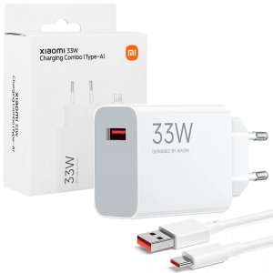 CARICATORE DA RETE 33W HYPER CHARGE ORIGINALE XIAOMI CON 1 PORTA USB + CAVO USB/TYPE-C COLORE BIANCO BHR9956EU