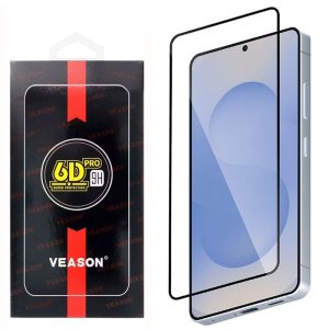 PELLICOLA per SAMSUNG GALAXY S25 PLUS, S24 PLUS VETRO TEMPERATO 9H FULL FACE E FULL GLUE CON CORNICE NERA VEASON
