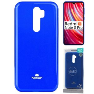 CUSTODIA per XIAOMI REDMI NOTE 8 PRO IN GEL TPU SILICONE COLORE BLU LUCIDO CON GLITTER ALTA QUALITA' MERCURY BLISTER