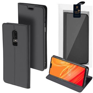 CUSTODIA per ONE PLUS 6 - FLIP ORIZZONTALE CON CHIUSURA MAGNETICA INVISIBILE, INTERNO IN TPU E STAND COLORE GRIGIO DUX DUCIS