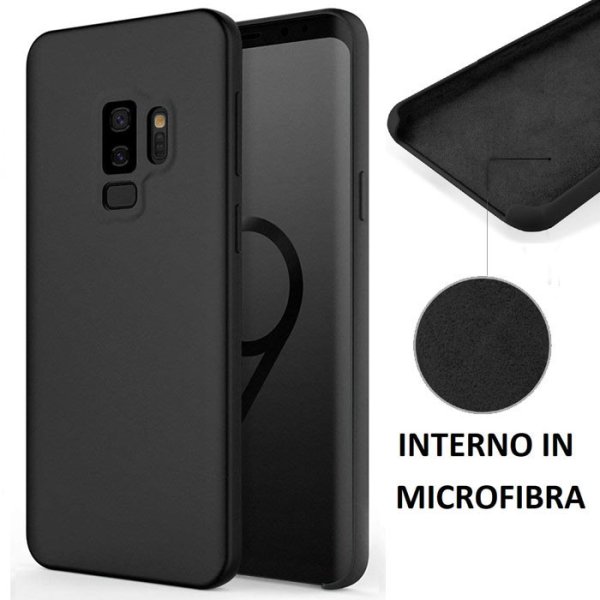 CUSTODIA per SAMSUNG GALAXY S9 PLUS (SM-G965) IN SILICONE CON EFFETTO SOFT TOUCH ED INTERNO IN MICROFIBRA COLORE NERO