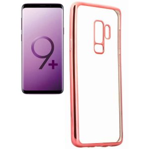 CUSTODIA per SAMSUNG GALAXY S9 PLUS (SM-G965) IN GEL TPU SILICONE TRASPARENTE CON CORNICE COLORE ROSA ORO