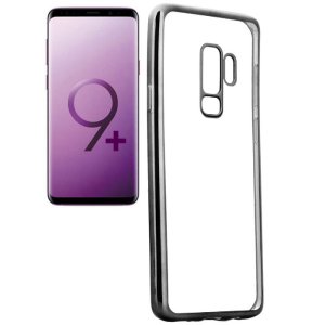 CUSTODIA per SAMSUNG GALAXY S9 PLUS (SM-G965) IN GEL TPU SILICONE TRASPARENTE CON CORNICE COLORE NERO