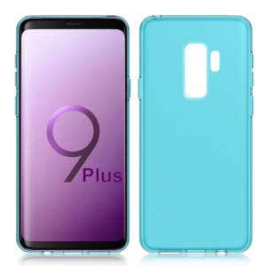 CUSTODIA per SAMSUNG GALAXY S9 PLUS (SM-G965) IN GEL TPU SILICONE COLORE AZZURRO TRASPARENTE