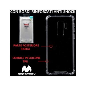 CUSTODIA per SAMSUNG GALAXY S9 PLUS - PARTE POSTERIORE RIGIDA, CORNICE IN SILICONE TRASPARENTE E BORDI RINFORZATI ANTI SHOCK