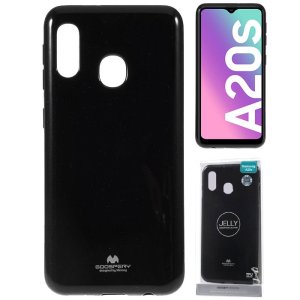CUSTODIA per SAMSUNG GALAXY A20s (SM-A207F) IN GEL TPU SILICONE COLORE NERO LUCIDO ALTA QUALITA' MERCURY BLISTER