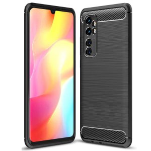 CUSTODIA per XIAOMI MI NOTE 10 LITE IN GEL TPU SILICONE EFFETTO METALLICO CON INSERTI IN FANTASIA CARBONIO COLORE NERO