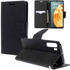 CUSTODIA per OPPO A91, RENO 3 - FLIP ORIZZONTALE CON INTERNO IN TPU SILICONE, STAND E CHIUSURA MAGNETICA COLORE NERO