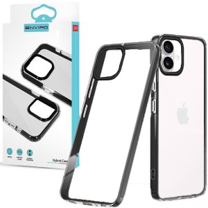 CUSTODIA per APPLE IPHONE 16 (6.1") IN TPU SILICONE TRASPARENTE CON CORNICE IN PC COLORE NERO HYBRID ENVIRO