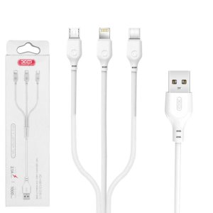 CAVO USB 3IN1 con CONNETTORE TYPE-C, MICRO USB E LIGHTNING (NO MFI) LUNGHEZZA 1 MT XO-NB103 COLORE BIANCO XO
