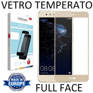 PELLICOLA per HUAWEI P10 LITE IN VETRO TEMPERATO FULL FACE 9H 0,33mm CON CORNICE COLORE ORO MYSCREEN LITE BLISTER