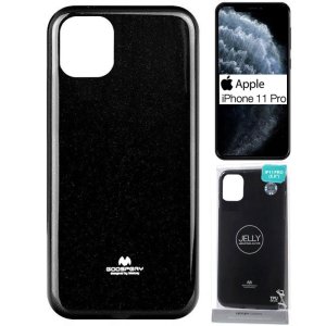 CUSTODIA per APPLE IPHONE 11 PRO (5.8") IN GEL TPU SILICONE COLORE NERO LUCIDO CON GLITTER ALTA QUALITA' MERCURY BLISTER