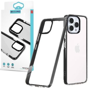 CUSTODIA per APPLE IPHONE 16 PRO (6.3") IN TPU SILICONE TRASPARENTE CON CORNICE IN PC COLORE NERO HYBRID ENVIRO