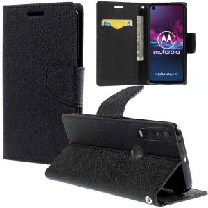 CUSTODIA per MOTOROLA ONE ACTION (6.3") - FLIP ORIZZONTALE CON INTERNO IN TPU, PORTA CARTE E CHIUSURA MAGNETICA COLORE NERO