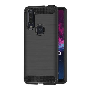 CUSTODIA per MOTOROLA ONE ACTION (6.3") IN GEL TPU SILICONE EFFETTO METALLICO CON INSERTI IN FANTASIA CARBONIO NERO