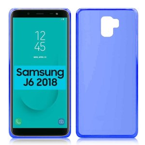CUSTODIA per SAMSUNG GALAXY J6 2018 (SM-J600F) IN GEL TPU SILICONE COLORE BLU TRASPARENTE