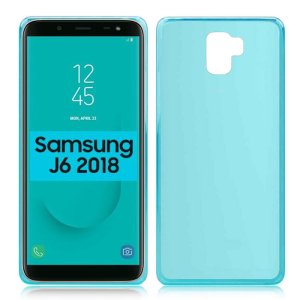 CUSTODIA per SAMSUNG GALAXY J6 2018 (SM-J600F) IN GEL TPU SILICONE COLORE AZZURRO TRASPARENTE