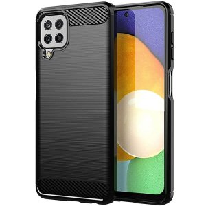 CUSTODIA per SAMSUNG GALAXY A22 (A225F) - GEL TPU SILICONE EFFETTO METALLICO CON INSERTI IN FANTASIA CARBONIO NERO