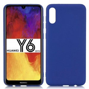 CUSTODIA per HUAWEI Y6 2019 IN GEL TPU SILICONE SLIM COLORE BLU SATINATO