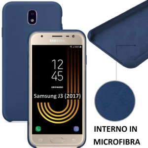 CUSTODIA per SAMSUNG SM-J330 GALAXY J3 (2017) IN SILICONE CON EFFETTO SOFT TOUCH ED INTERNO IN MICROFIBRA COLORE BLU