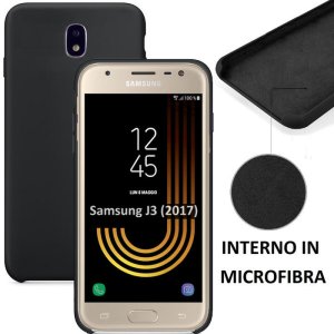 CUSTODIA per SAMSUNG SM-J330 GALAXY J3 (2017) IN SILICONE CON EFFETTO SOFT TOUCH ED INTERNO IN MICROFIBRA COLORE NERO