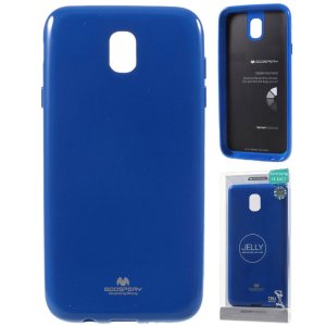 CUSTODIA per SAMSUNG SM-J330 GALAXY J3 (2017) IN GEL TPU SILICONE COLORE BLU LUCIDO CON GLITTER ALTA QUALITA' MERCURY BLISTER
