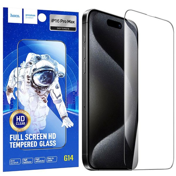 PELLICOLA per APPLE IPHONE 17 PRO MAX, 16 PRO MAX - VETRO TEMPERATO FULL FACE CON CORNICE NERA FULL GLUE 0.33mm HOCO