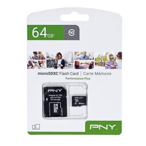 MEMORY CARD MICRO SDXC 64GB + ADATTATORE CLASSE 10 VELOCITA' IN SCRITTURA DA 10MB/s P-SDU64G10PPL-GE PNY