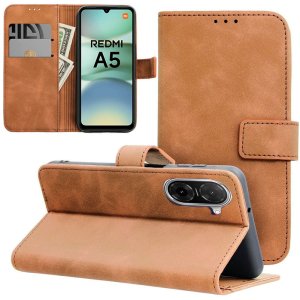 CUSTODIA per XIAOMI REDMI A5 (17,34 x 7,9 x 0,8cm) FLIP ORIZZONTALE IN ECOPELLE MARRONE CON INTERNO IN TPU E CHIUSURA MAGNETICA