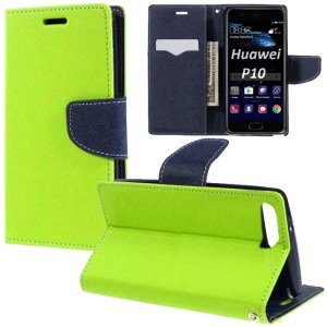 CUSTODIA per HUAWEI P10 - FLIP ORIZZONTALE CON INTERNO IN TPU SILICONE, STAND, PORTA CARTE E CHIUSURA MAGNETICA COLORE VERDE