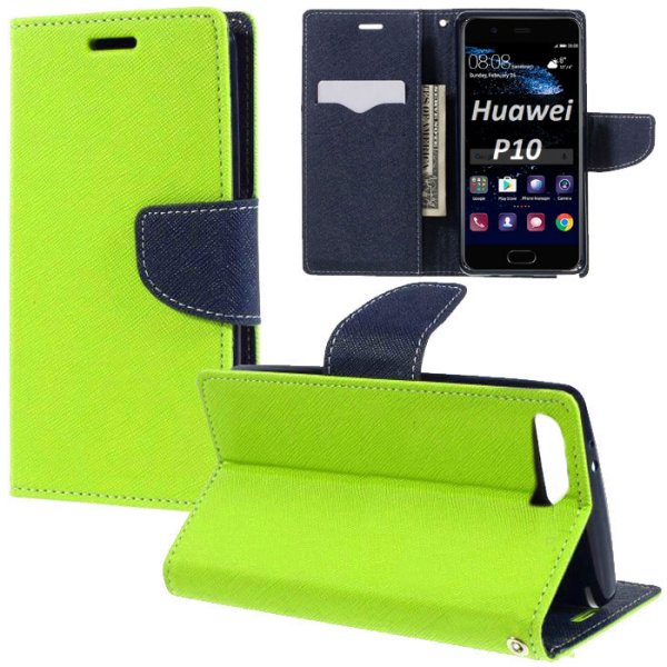 CUSTODIA per HUAWEI P10 - FLIP ORIZZONTALE CON INTERNO IN TPU SILICONE, STAND, PORTA CARTE E CHIUSURA MAGNETICA COLORE VERDE